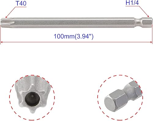 Miniatura 2 de Aopin T40 con agujero, destornillador de cabeza Torx a prueba de manipulaciones, mango hexagonal de 14 de pulgada, acero S2 magnético, 3.94 pulgadas