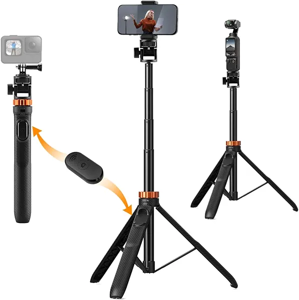 K&F CONCEPT Selfie Stick Tripod, 69" Extendable Light Stand with 1/4" Screw and Remote, Camera Phone Stand Mini Tripod Compatible with DJI OSMO 360 Pocket 3, iPhone 17, Action Camera, Projectors.