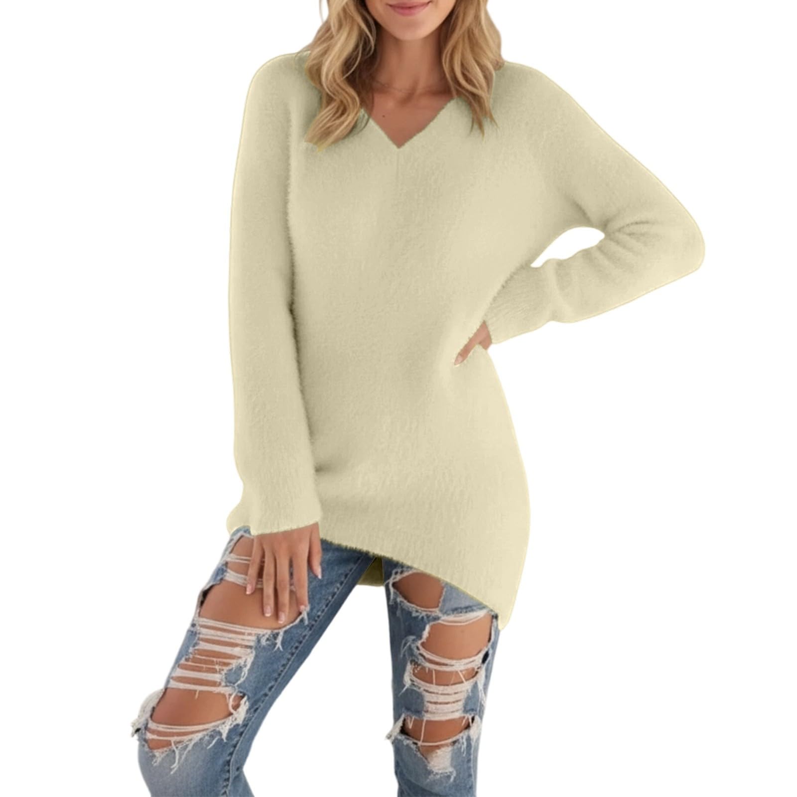 Vneck Sweaters for Women Plus Fuzzy Long Casual Warm Long Sleeve Comfort Pullover Winter Fall Thermal Soft Clothes