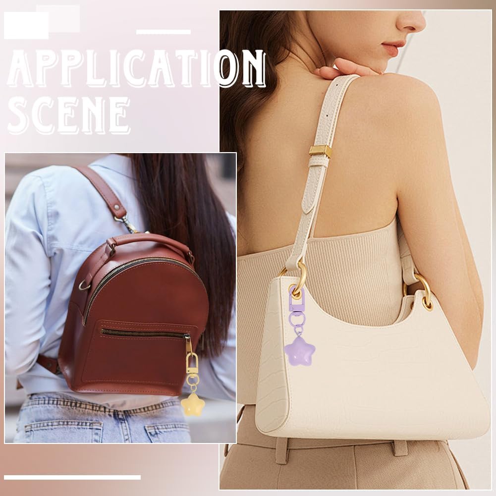 Beebeecraft 18Pcs 6 Colors Resin Star Keychains Colorful Key Chain Ring Clasp Cute Chubby Puffy Star Bag Charm for Car Keys Purse Backpack Decoration Accessories - Image 6