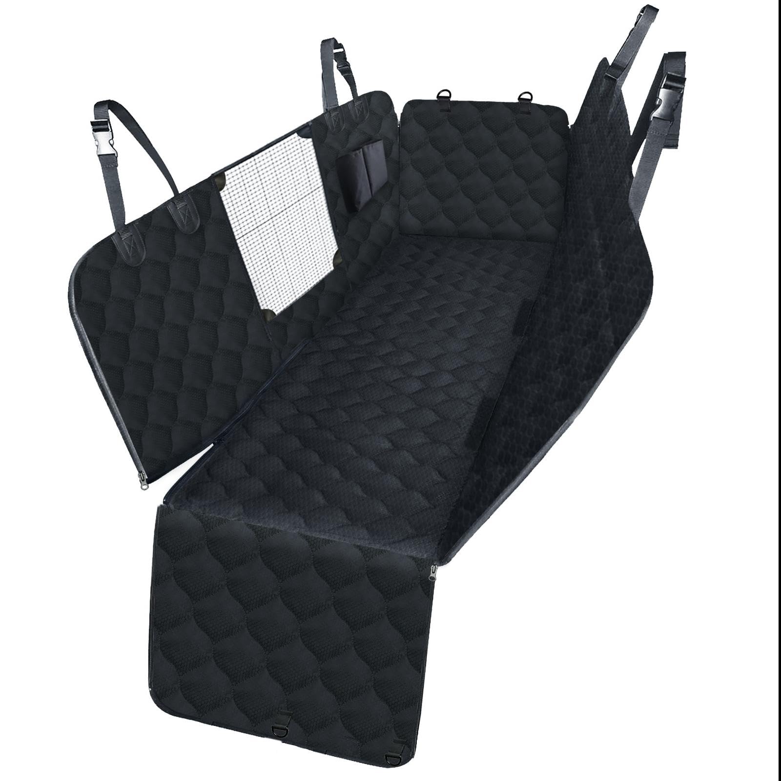 LIFTGO Dog Seat Cover for Cars - Waterproof & Scratchproof Dog Hammock Pet Car Seat Protector with Mesh Window, Universal Fit for Back Seat of Cars, SUV, Truck and Jeep