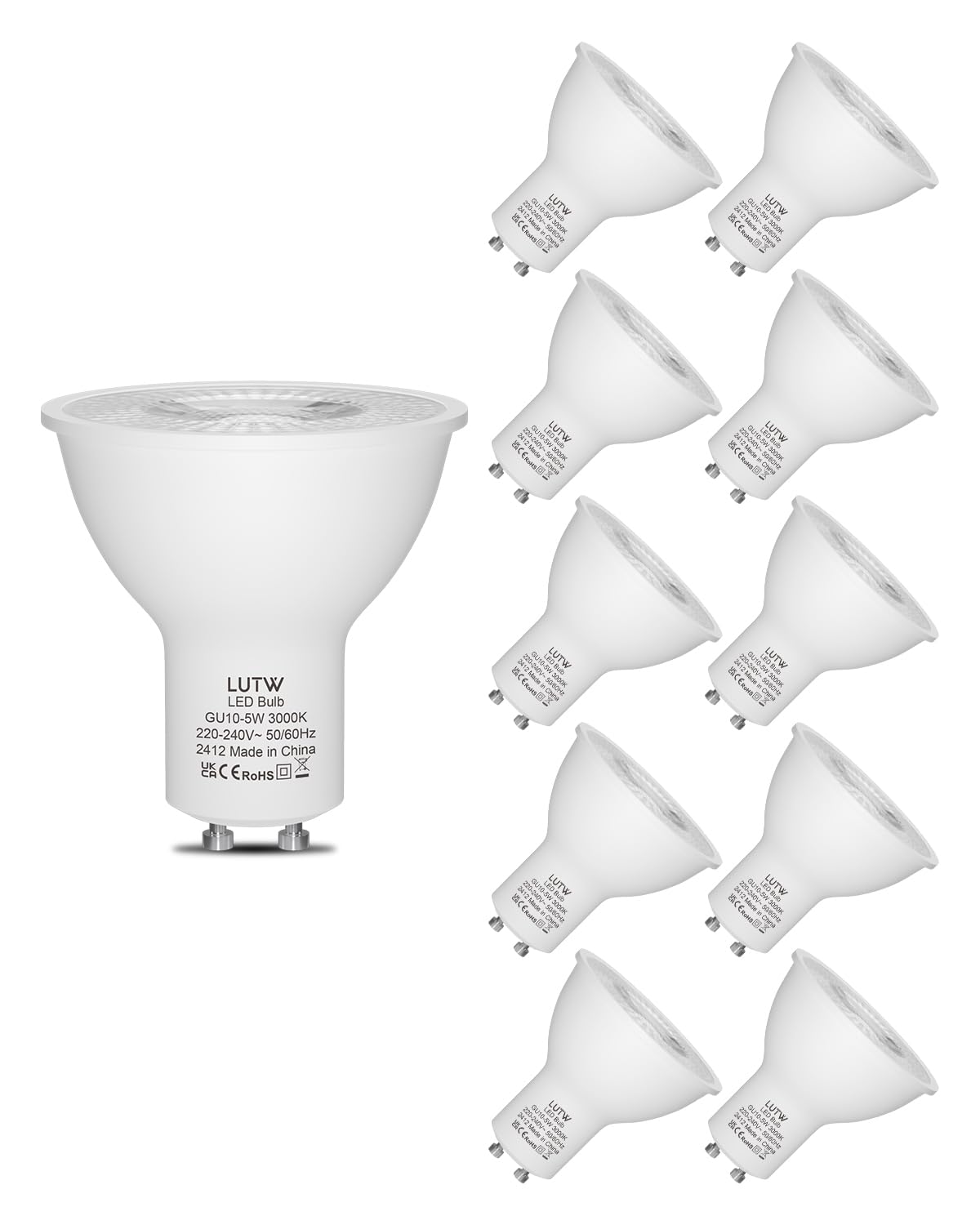 LUTW GU10 LED Bulbs Warm White 3000K, 5W LED Spotlight Bulbs Equivalent to 40W Halogen Bulb