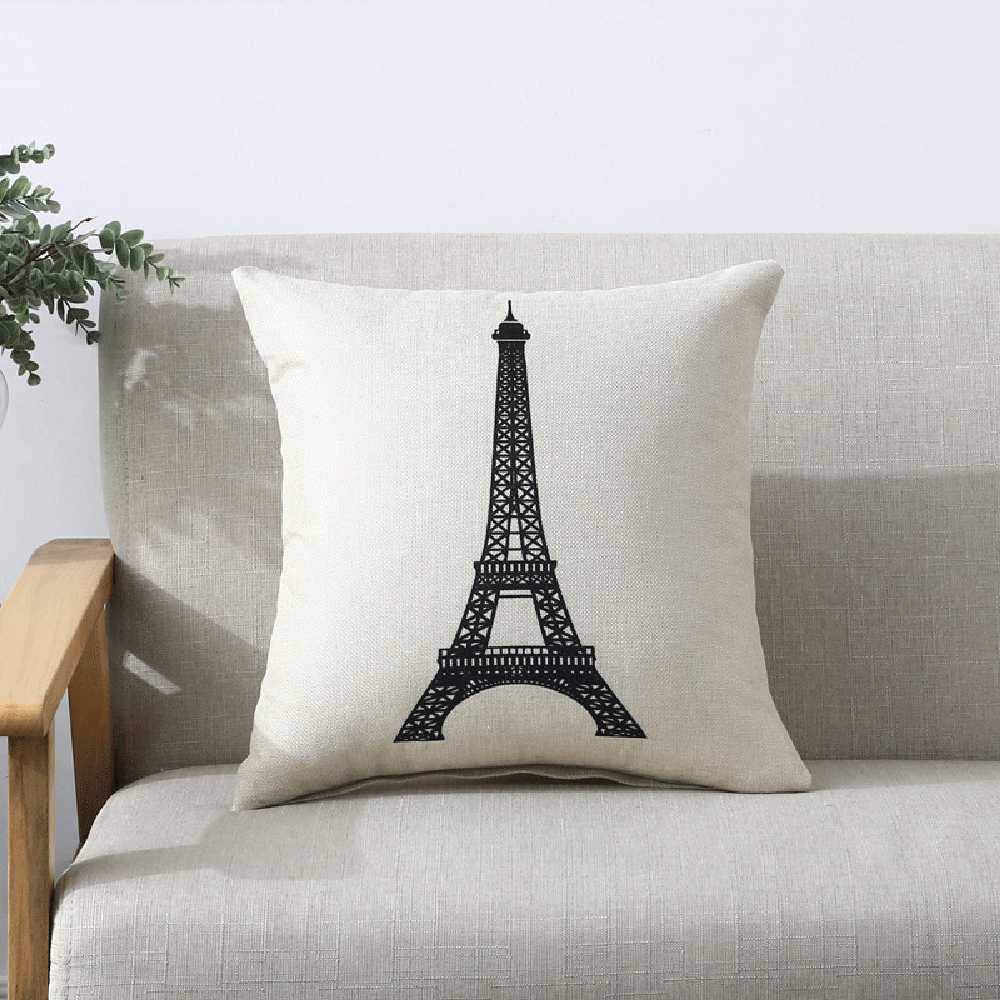 Coussin en lin 45x45cm avec tour à fond blanc pour décoration salon et chambre