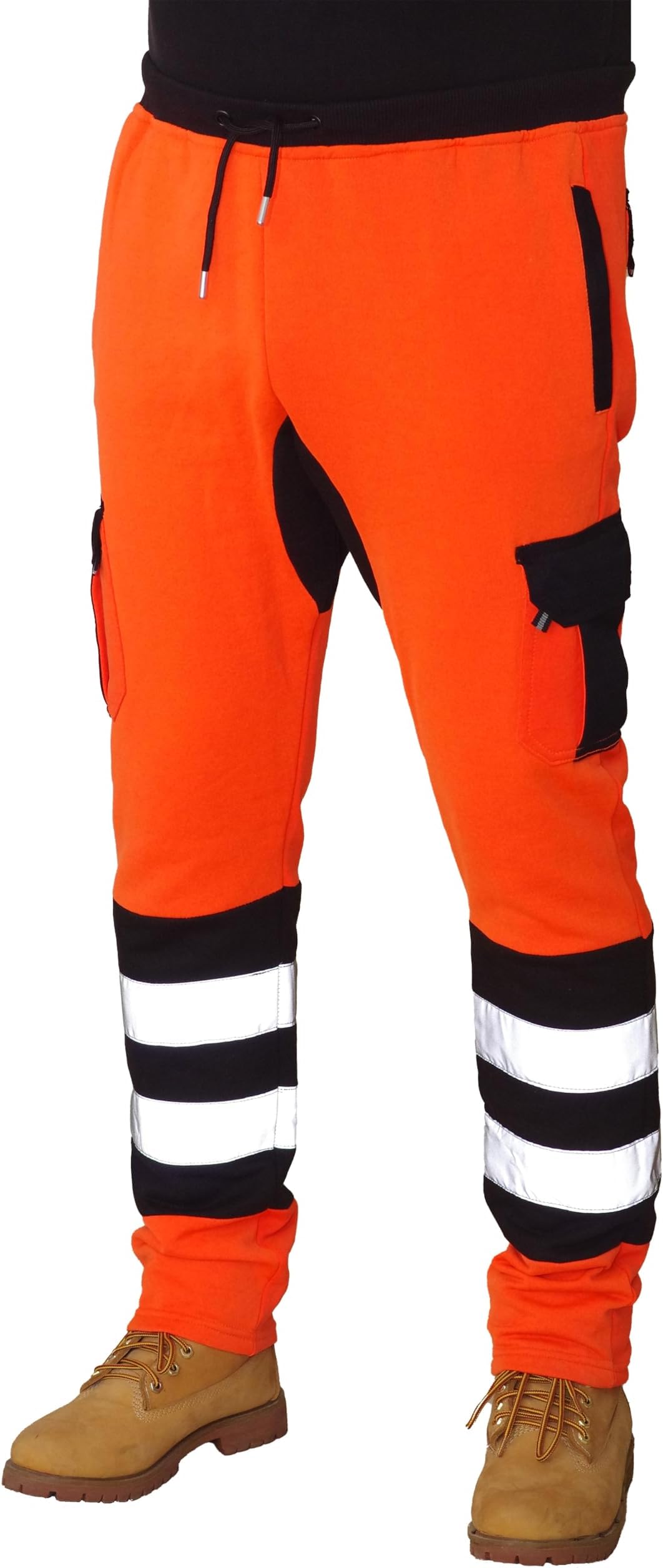 HASHOOB TRADING FZEMen's Hi Viz Fleece Trousers Mens Work Trousers Thick Fleece Hi-Vis Joggers High Visibility Pants