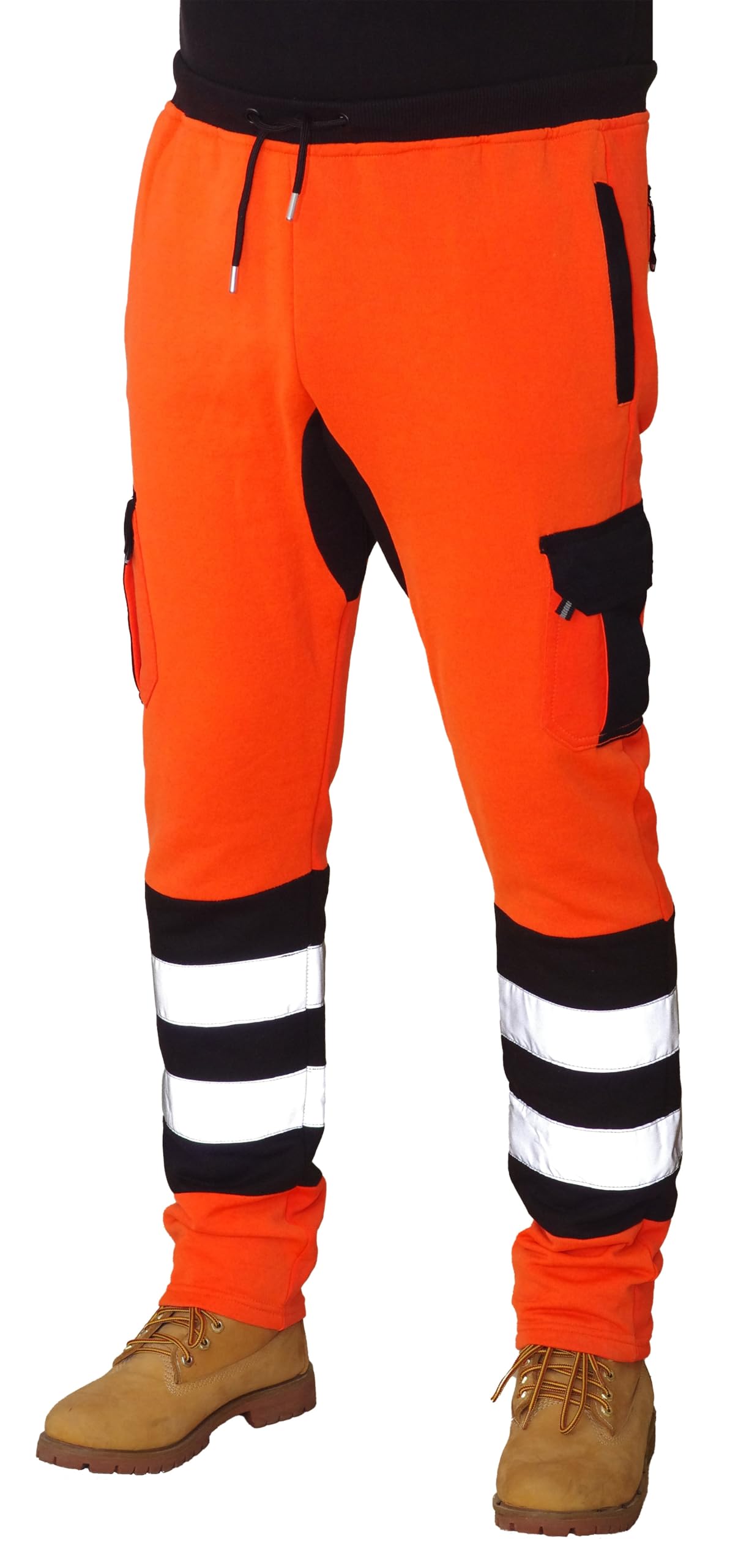 HASHOOB TRADING FZEMen's Hi Viz Fleece Trousers Mens Work Trousers Thick Fleece Hi-Vis Joggers High Visibility Pants