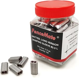 FenceMate Aluminum Alloy Crimp Loop Sleeves #2-3 Long to Splice & Join Metallic Wires or Wire Ropes, Tempered, Gritted with Super Holding Force on High Tensile Wires in Fencing & Hanging,100pcs/pk