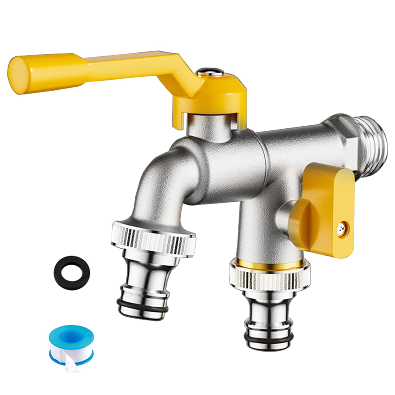 Rubinetto da esterno antiruggine e antigelo, Rubinetto da giardino esterno 2 in 1, montaggio a parete, valvola a sfera a doppia uscita 1/2 pollice, resistente al gelo