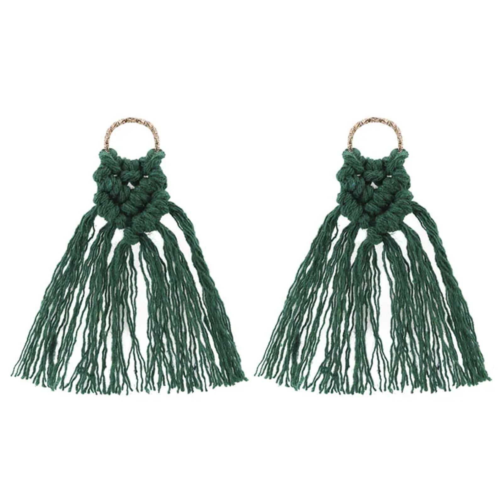 Tassels For Crafts 5pcs Iron Ring Woven Tassel Pendant For DIY Making Earrings Keychain Pendants Clothing Decoration Accessories(Green)