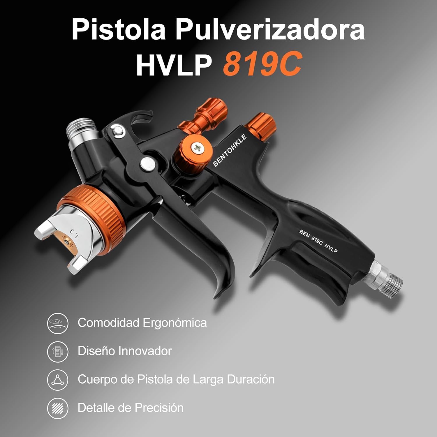 Pistola a spruzzo R500 LVLP con 3 ugelli da 1,3/1,5/1,7 mm, spruzzatore di vernice automatica flusso regolabile, pistola per vernice A610 per auto (Nero-arancione)