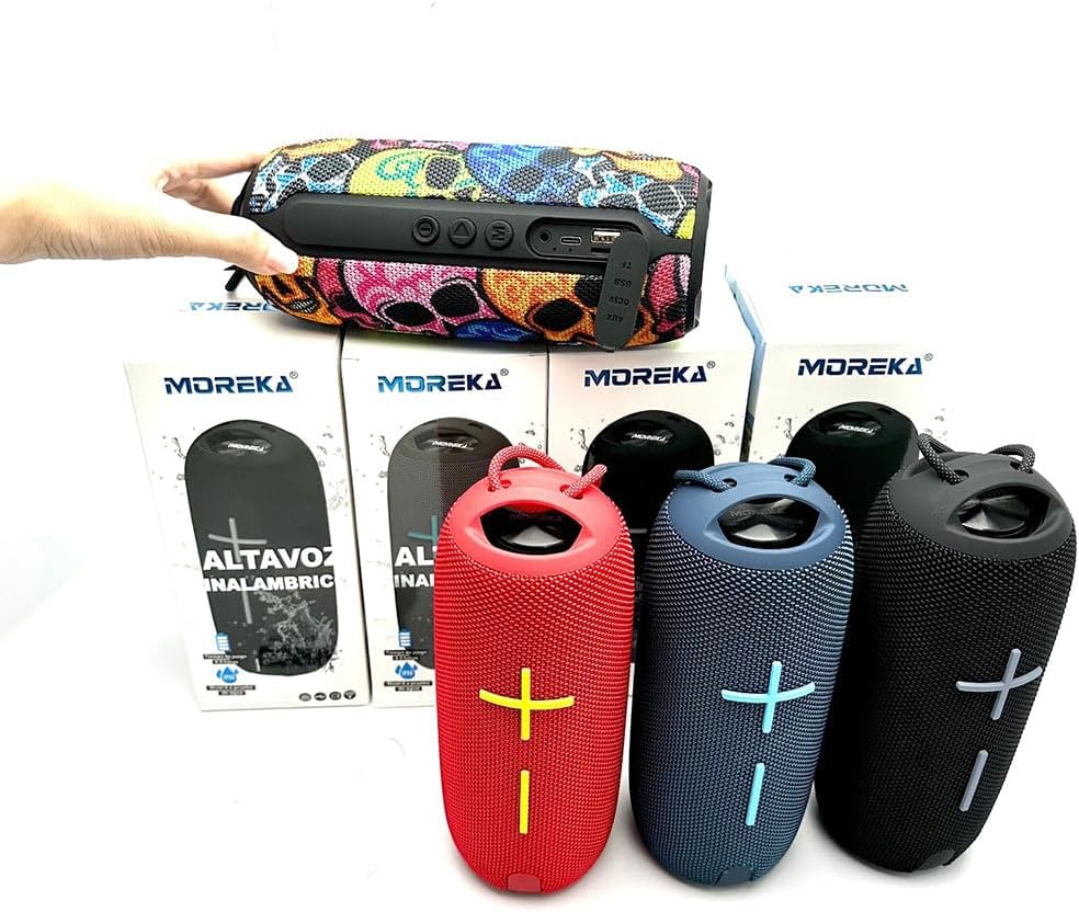 Top view of MOREKA Bluetooth Speaker showing control buttons