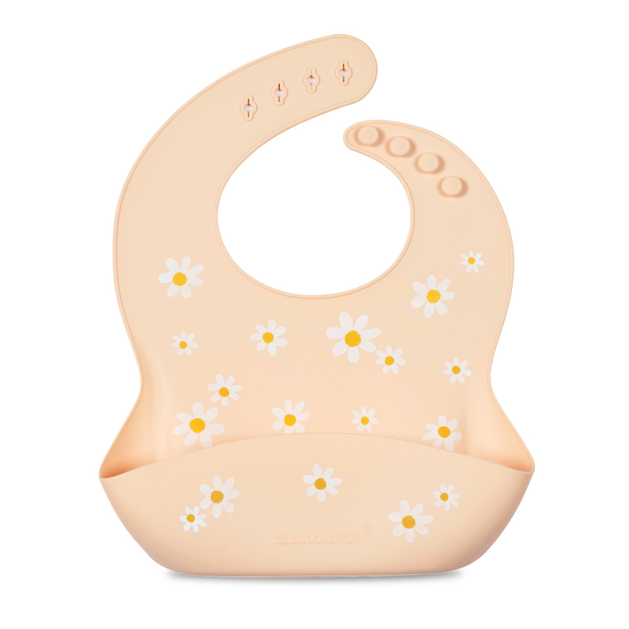 Loulou Lollipop Women's Daisy Oat Soft, Waterproof Silicone Feeding Bib For Babies And Toddlers 3 To 36 Months, Easy To Clean, Adjustable Fit And Catch All Pouch