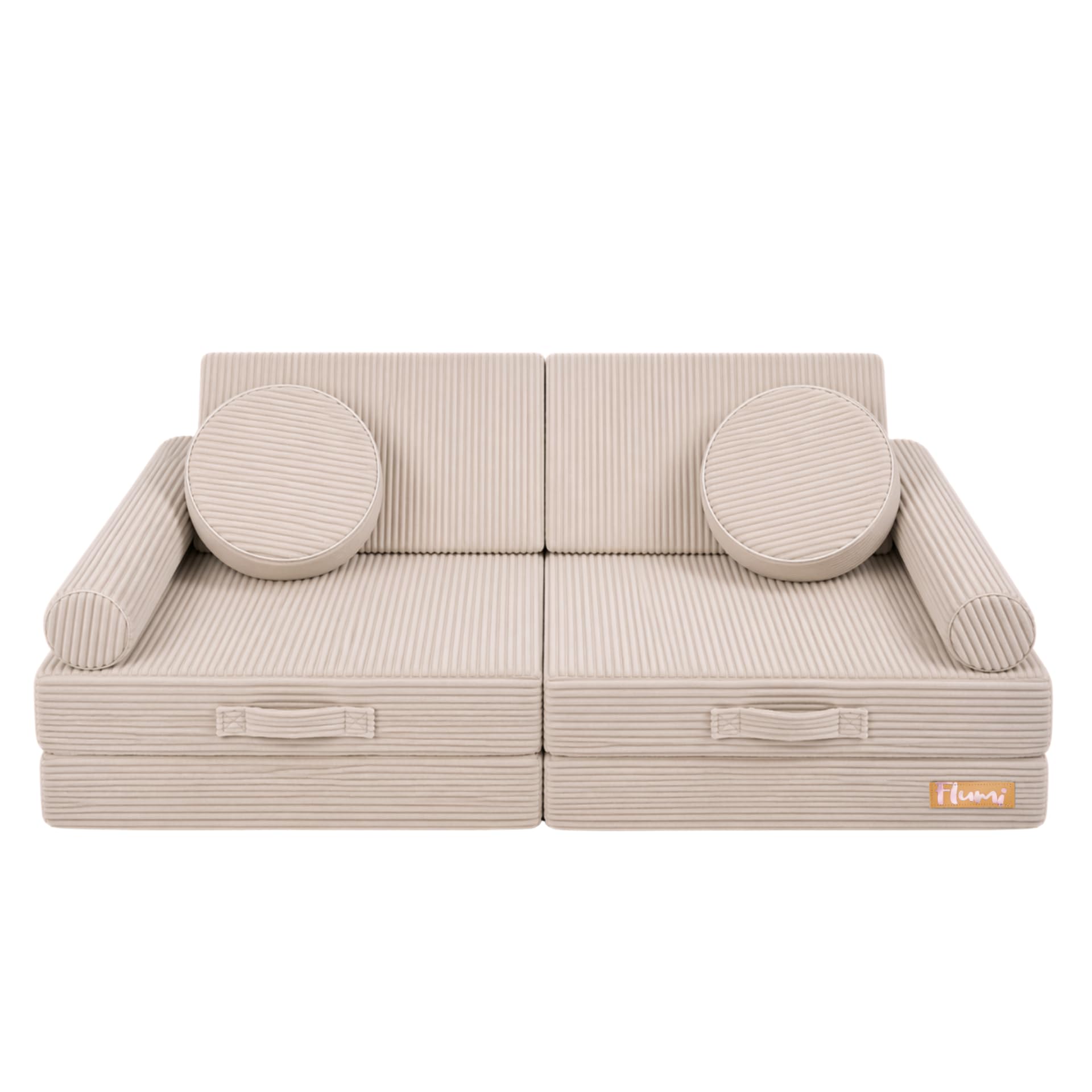 Flumi Modulares Kindersofa 10-teilig – Kindercouch für Kinderzimmer mit waschbarem Bezug, personalisierbar mit Namen (Cord Beige)
