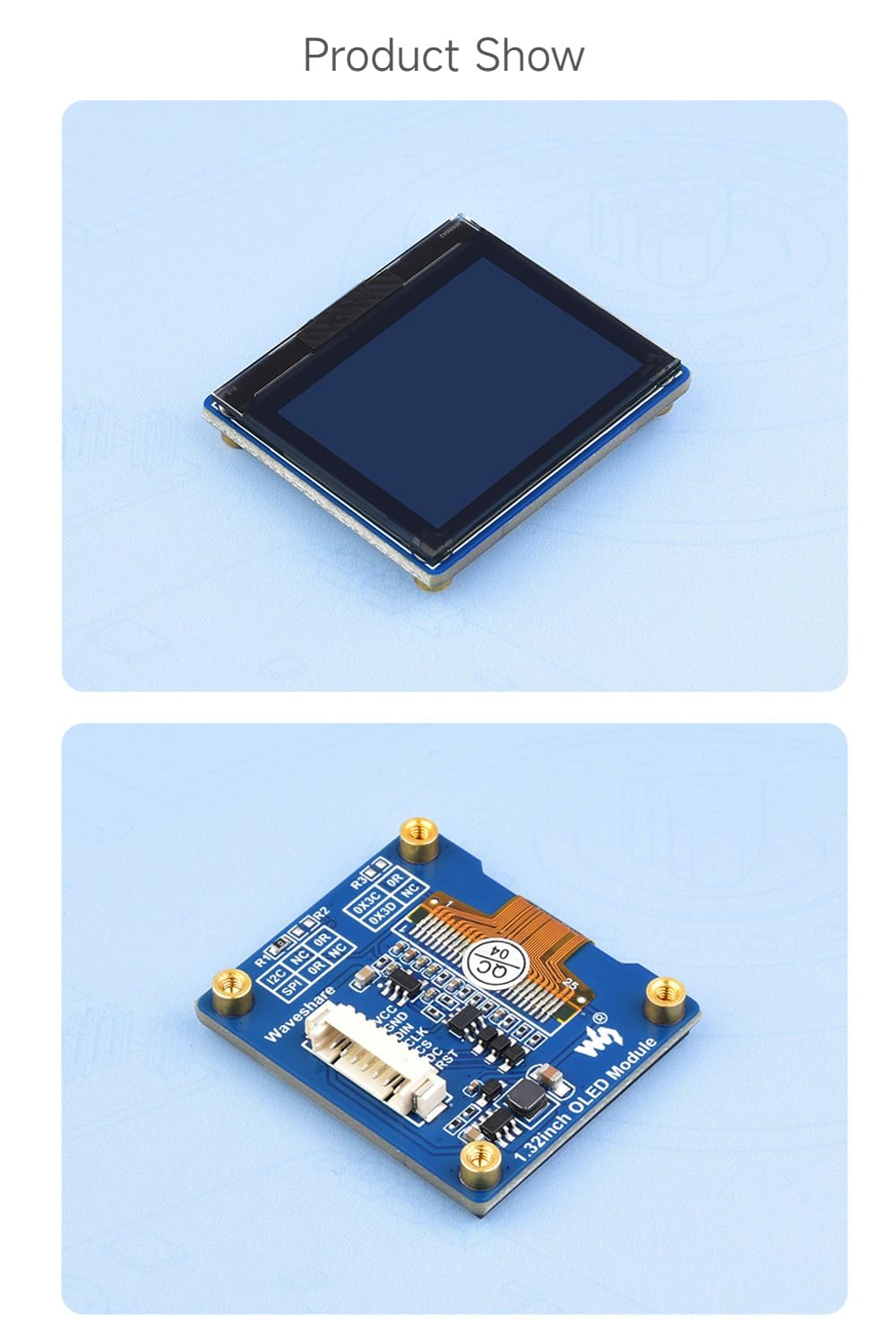 Waveshare 1.32inch OLED Display Module Compatible with Raspberry Pi, 128×96 Resolution, 16 Gray Scale, SPI / I2C Communication