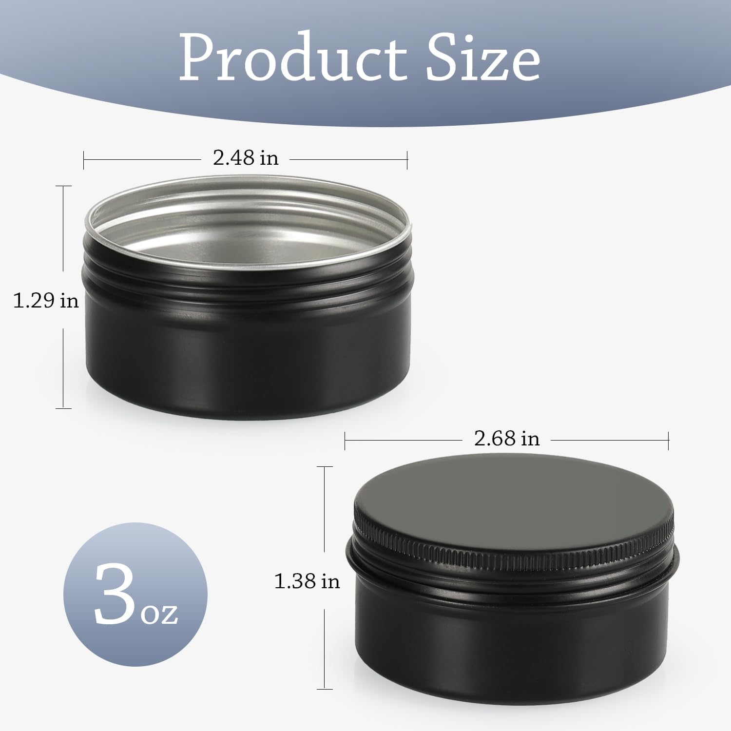 3oz Black Aluminum Tin Containers with Screw Lids, 40 Pack Refillable Cosmetic Jars, Round Salve Tins, Tea Cans, Bulk Food Storage Jars, Candle Travel Tins