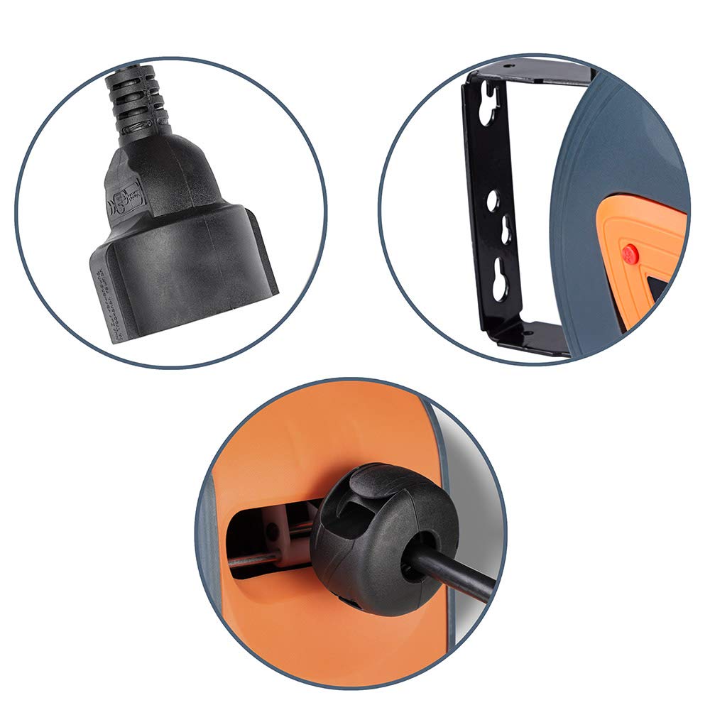 Bakaji - Enrollador de cable eléctrico con cable de 10 m, toma Shucko, fijación a la pared, sistema de bloqueo automático, ahorra espacio, accesorio enrollador de manguera alargador eléctrico