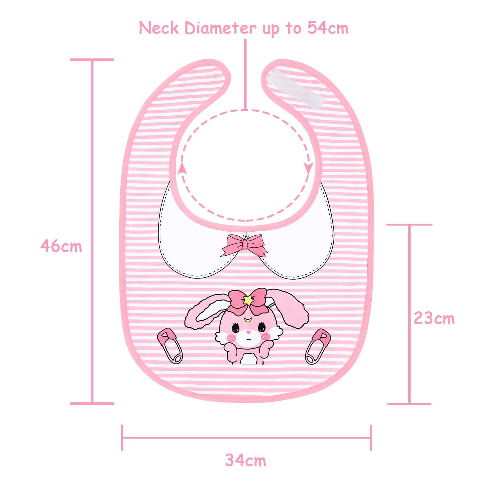 LittleForBig Bawełniany wodoodporny śliniaczek dla dorosłych z nadrukiem w stylu babydoll z regulowanym zapięciem na rzep - śliniaczek dla dorosłych Baby Usagi