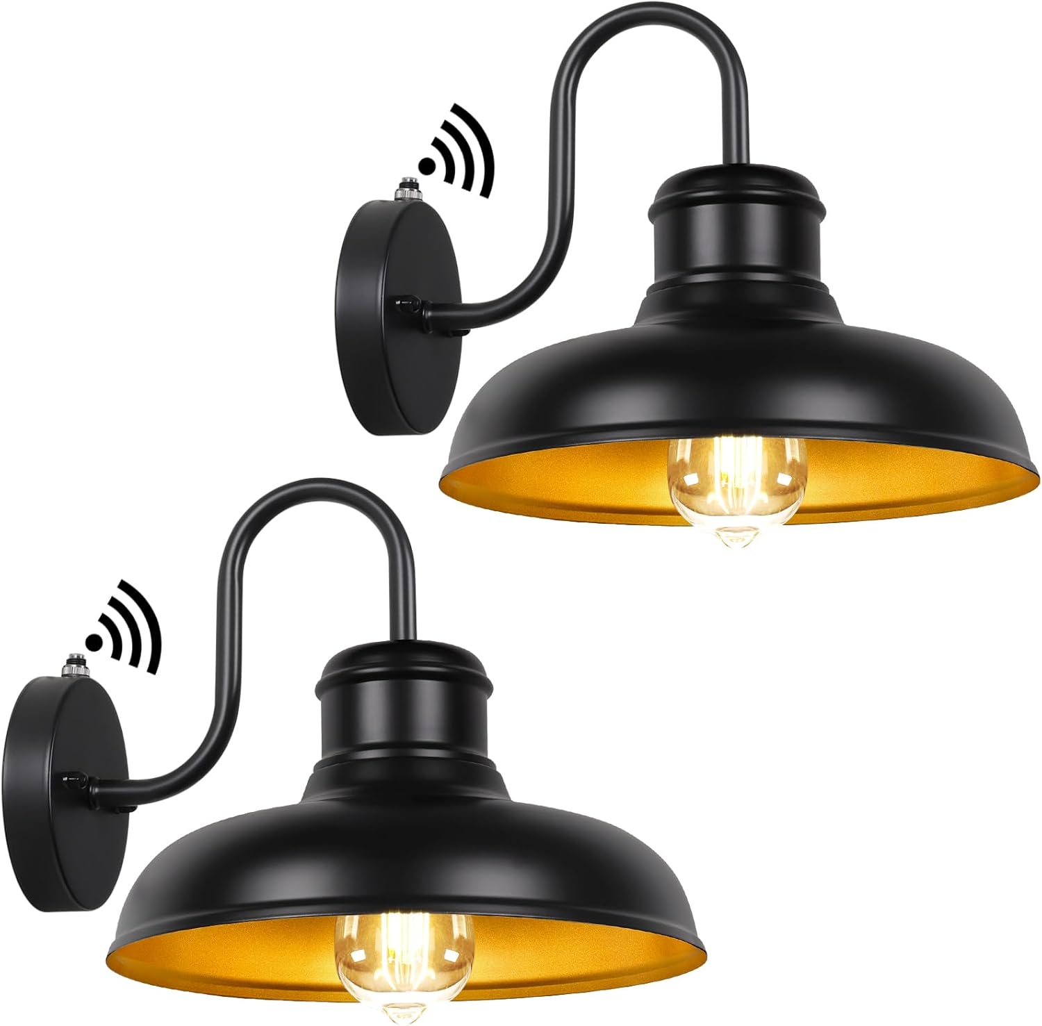 TOBUSA 2-Pack Dusk to Dawn Outdoor Wall Light Fixtures, Waterproof Farmhouse Outside Gooseneck Barn Lights, 11.5'' Black & Golden Exterior Wall Sconces for House, Porch, Garage