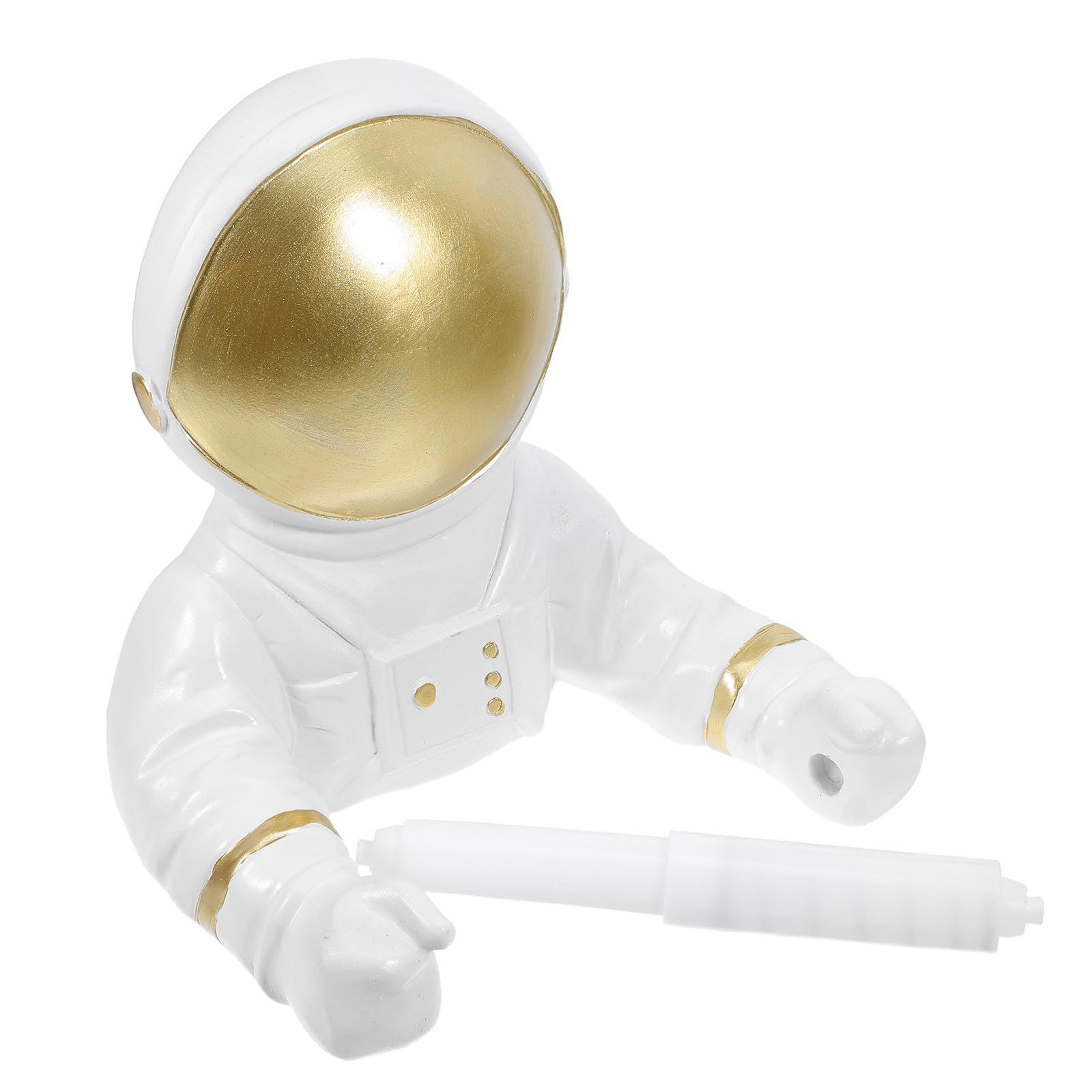 Portarrollos de papel higiénico con diseño de astronauta dorado en resina para pared