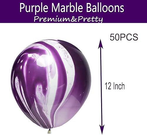 Miniatura 2 de Globos de látex de ágata marmolada de 12 pulgadas, 50 globos de remolino, globos morados de teñido anudado para decoraciones de fiesta de