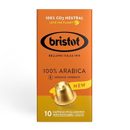 Bristot Cápsulas de aluminio 100% arábica compatibles con máquinas Nespresso Original Line  Tostado medio  100% reciclable  Paquete de 10