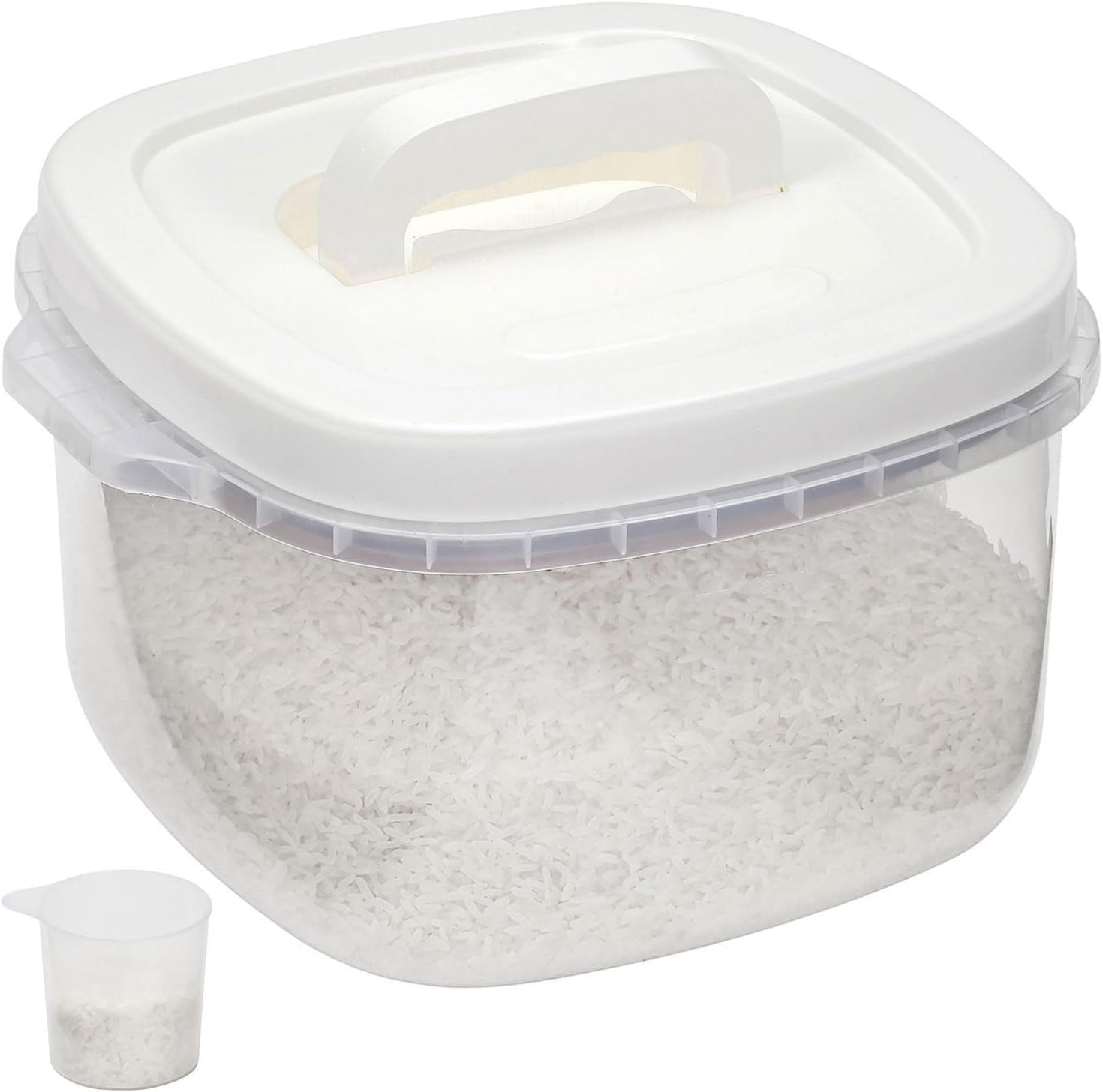 Greenfields Airtight Food Storage Container with Lid - Rice Storage with Measuring Cup - BPA Free Plastic Cereal Container - Kitchen, Worktop, Storage for Flour, Pet Food, Beans (5KG)