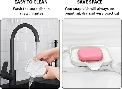 Miniatura 7 de Jabonera de silicona blanca  Soporte para jabón de barra autodrenante para ducha, baño  Soporte pequeño para jabonera para pared de ducha  Bandeja