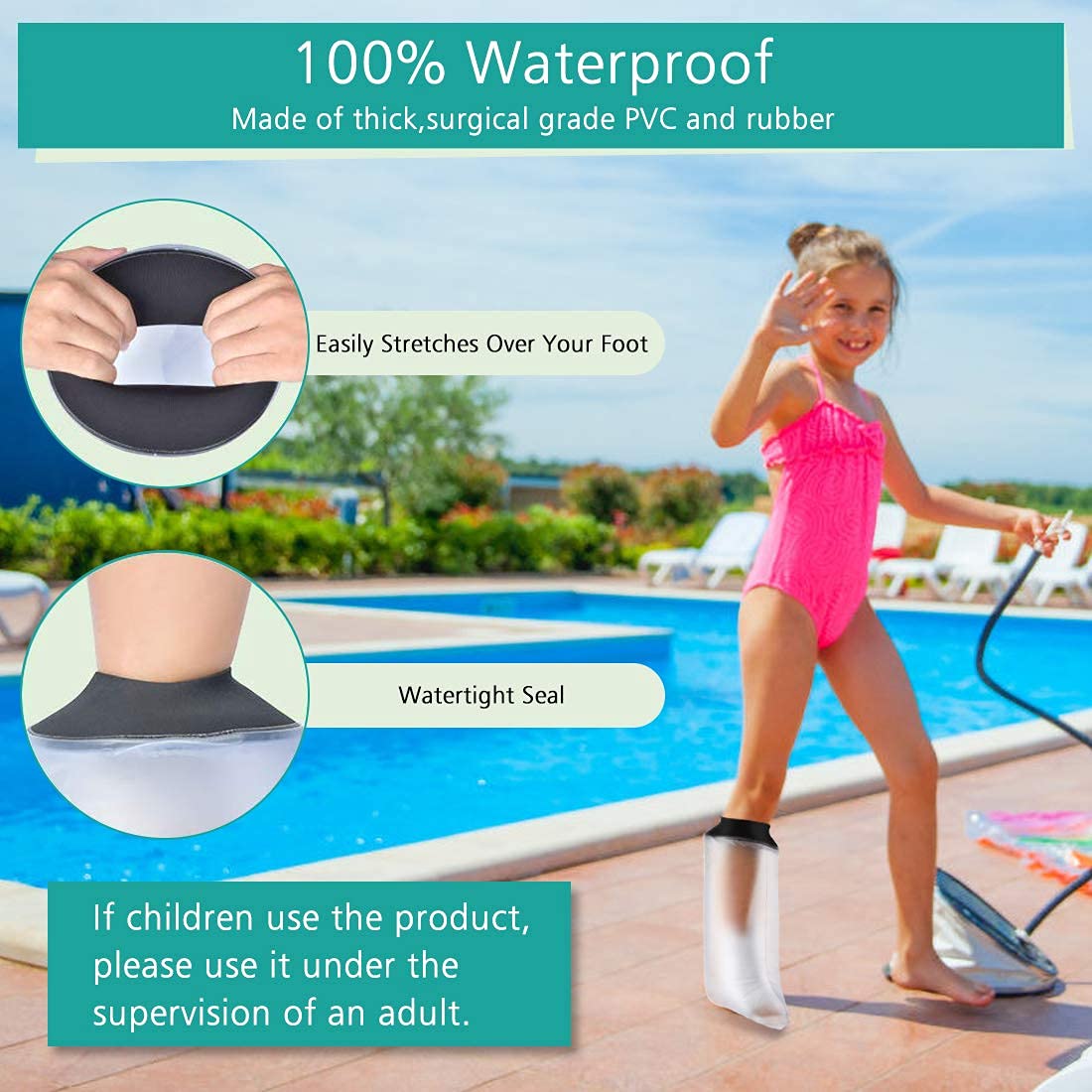 Protège Platre Protection Enfants pour Jambe Cheville Pied Protection Étanche pour Platre Protecteur de Bandage Utilisé pour Demi-Jambe Imperméable Protection Étanche pour Douche et Baignade