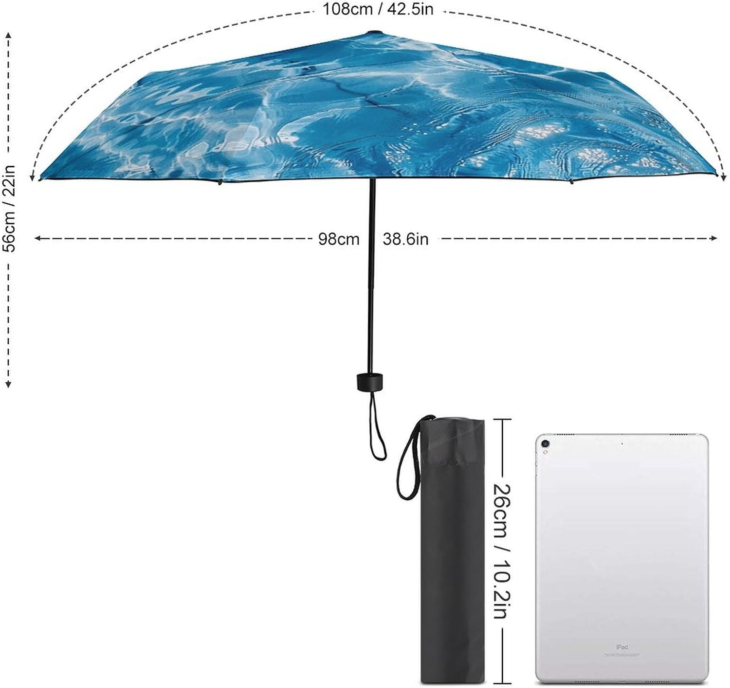 Windproof Travel Umbrella Blue Water Ripples Folding Small Sun Umbrella Lightweight Small And Compact Suit for Pocket