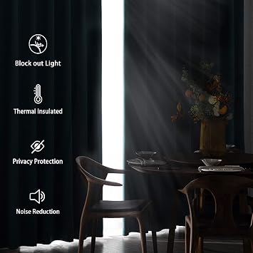 DWCN Black Blackout Curtains with Tiebacks for Bedroom Thermal Insulated Solid Eyelet Curtains for Living Room,2 Panels,46