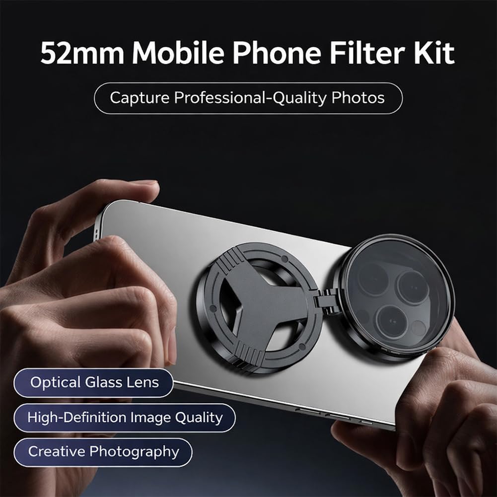 Filtro magnetico anti-riflesso per telefono, CPL 52 mm + filtro per fotocamera a stella e polarizzatore, attacco magnetico portatile pieghevole HD per iPhone, Samsung e Android (1)