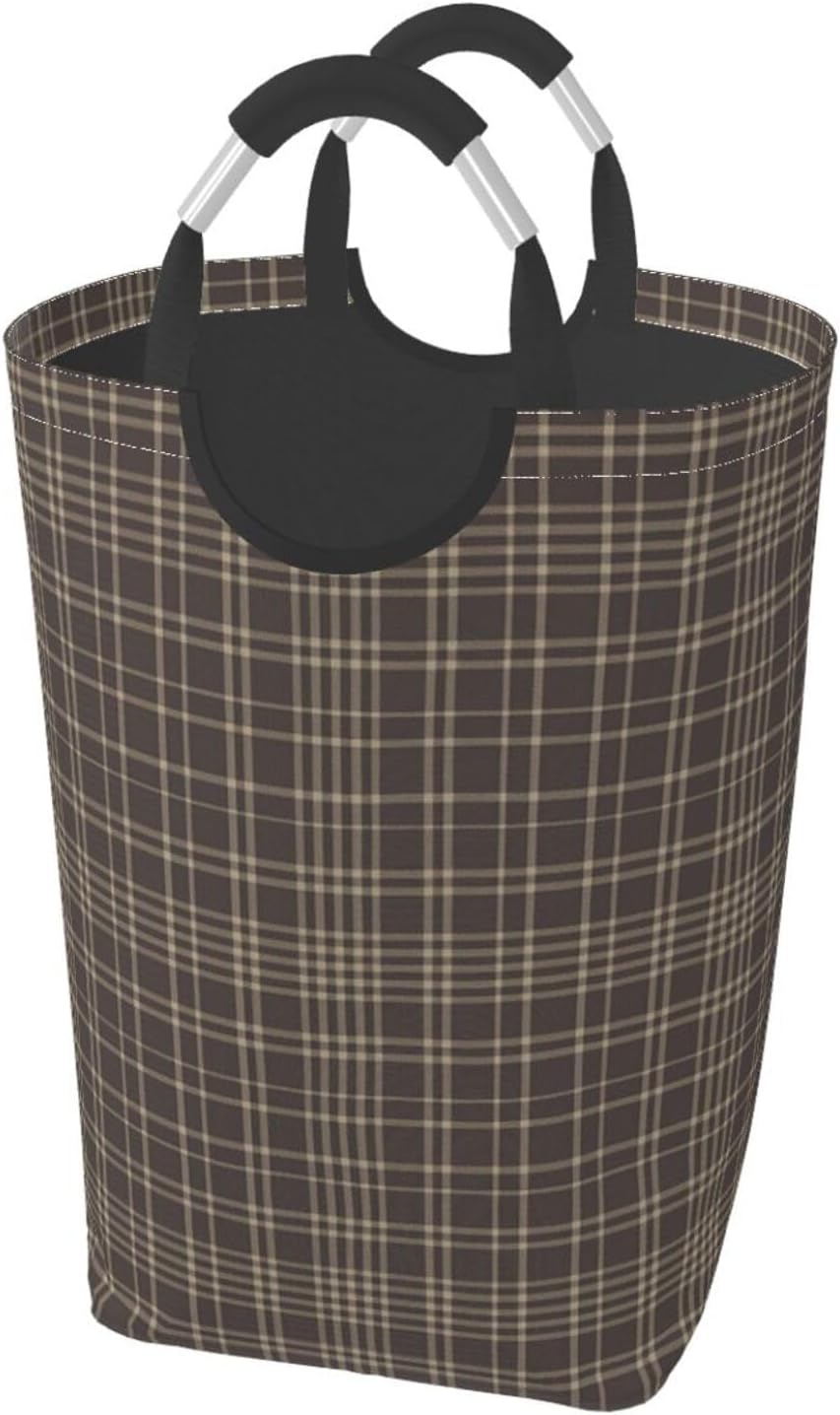 50l Laundry Basket Brown Plaid Pattern Waterproof Laundry Hamper Foldable Clothes Laundry Bag With Handles
