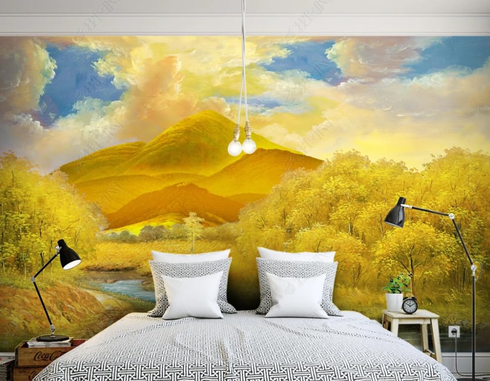 Papier peint intissé XXL champ de blé doré 350x370 cm pour décoration de salon
