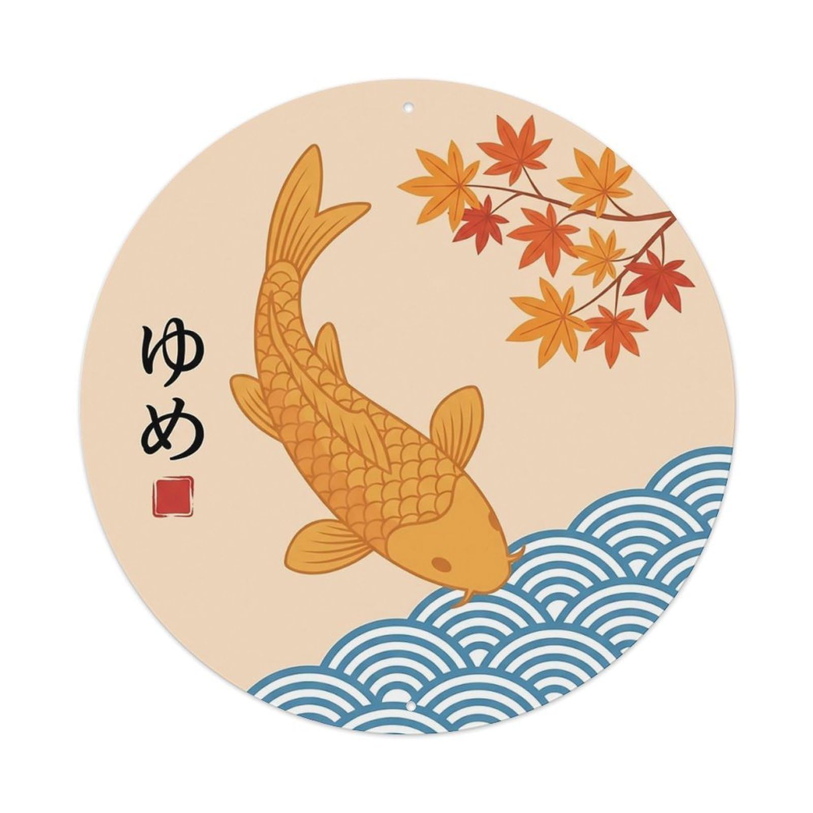 Odgynaw 8X8inch(20X20cm) Vintage Koi Fish Japanese Scarlet Metal Tin Sign