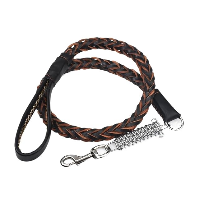 Cuerda de tracción for Perros Grandes, de Cuero Resistente Trenzado con Resorte Amortiguador.(Black)