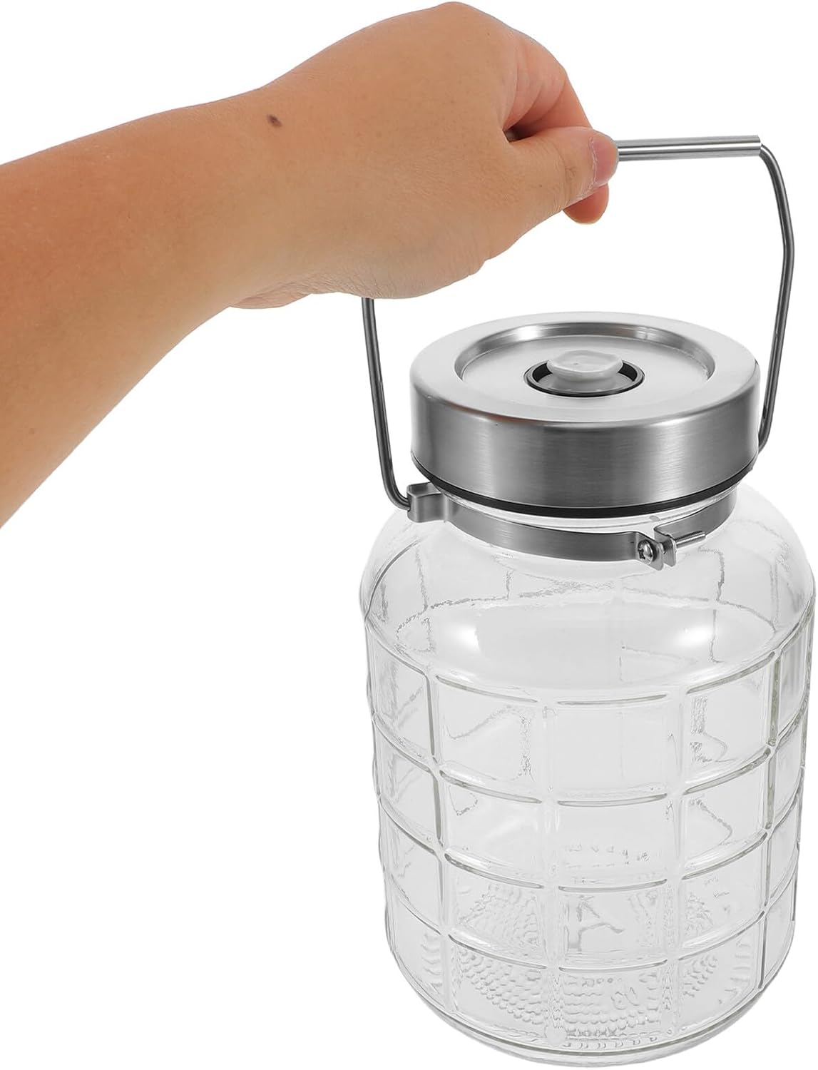 Wide Mouth Fermenting Jar 2000ml Glass Container with Airtight Seal and Manual Airlock Valve for Rice Wine Brewing and Grain Storage