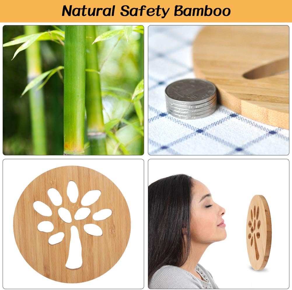 Crazy Clearance Outamateur Bamboo Trivet Mat Set, Stylish Coasters, Kitchen Hot Pads Set of 6 Round Coasters and 1 Storage Rack, Natural Bamboo Hot Pads for Hot Pot/Dishes/Bowl/Teapot (Tree Pattern) Crazy Clearance Outamateur Bamboo Trivet Mat Set, Stylish Coasters, Kitchen Hot Pads Set of 6 Round Coasters and 1 Storage Rack, Natural Bamboo Hot Pads for Hot Pot/Dishes/Bowl/Teapot (Tree Pattern)