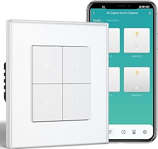 Smart Lichtschalter Unterputz, Zigbee 4-Fach 1-Weg Schalter, Intelligente Wandschalter für Smart Home, Kompatibel mit Alexa, Google Home(über Tuya/Smart Life App), Weiß（86 * 86mm）