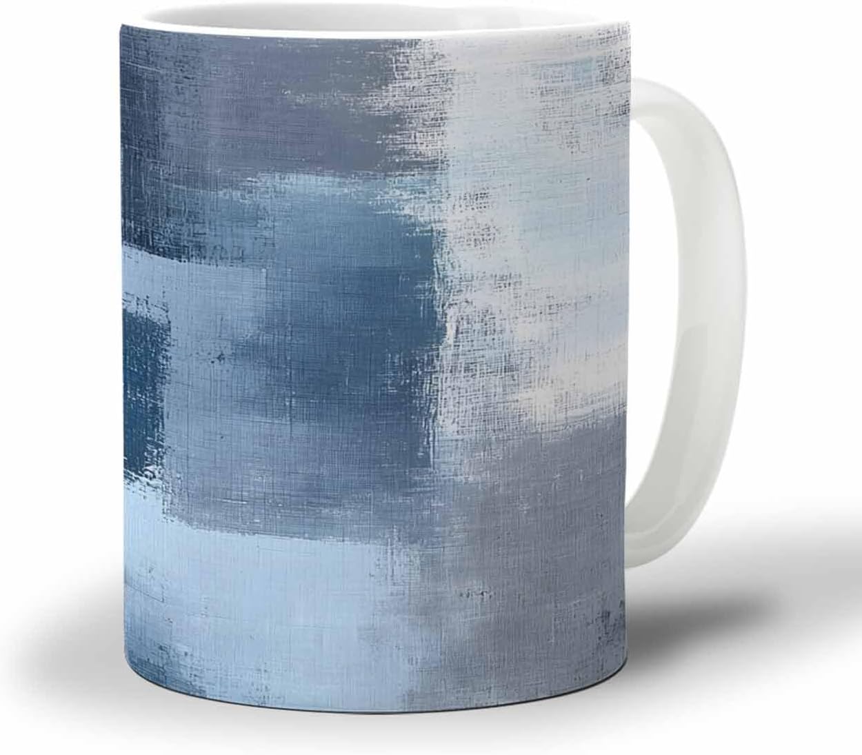 BEMIGO Ceramic Coffee Mug Dark Blue Color Block Ceramic Mug White Cup, Abstract Art Insulated Coffee Cup with Handle with Pattern Perfect for Tea and Hot Beverages, 12oz