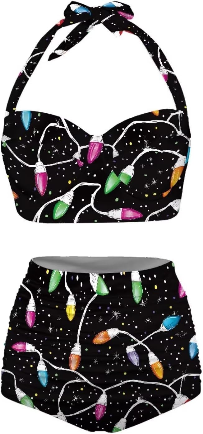 Womens Swimsuit Set High Waisted Bottom 2 Piece Bikini Wrap Front Bathing Suit Swimwear Tummy Control S-2XL