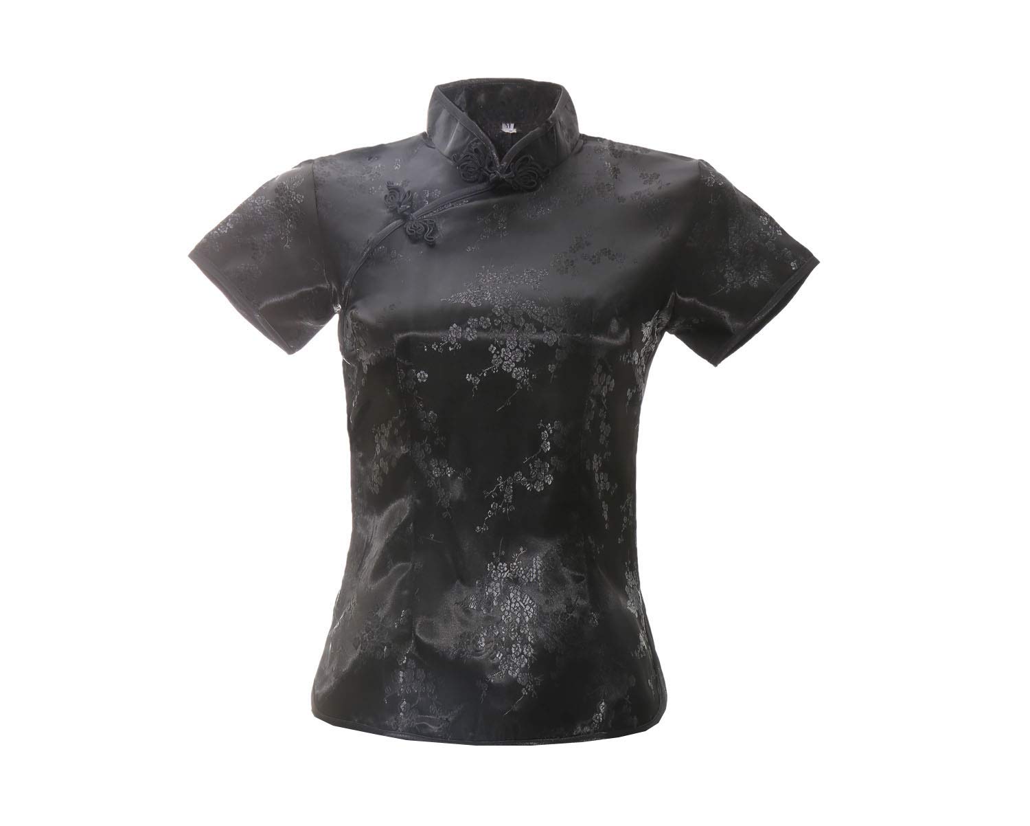 Acvip Women's Black Plum Blossom Brocade Qipao Top Stand Collar Short Sleeve Chinese Shirt Blouse (Uk 16/Chinese 3XL, )