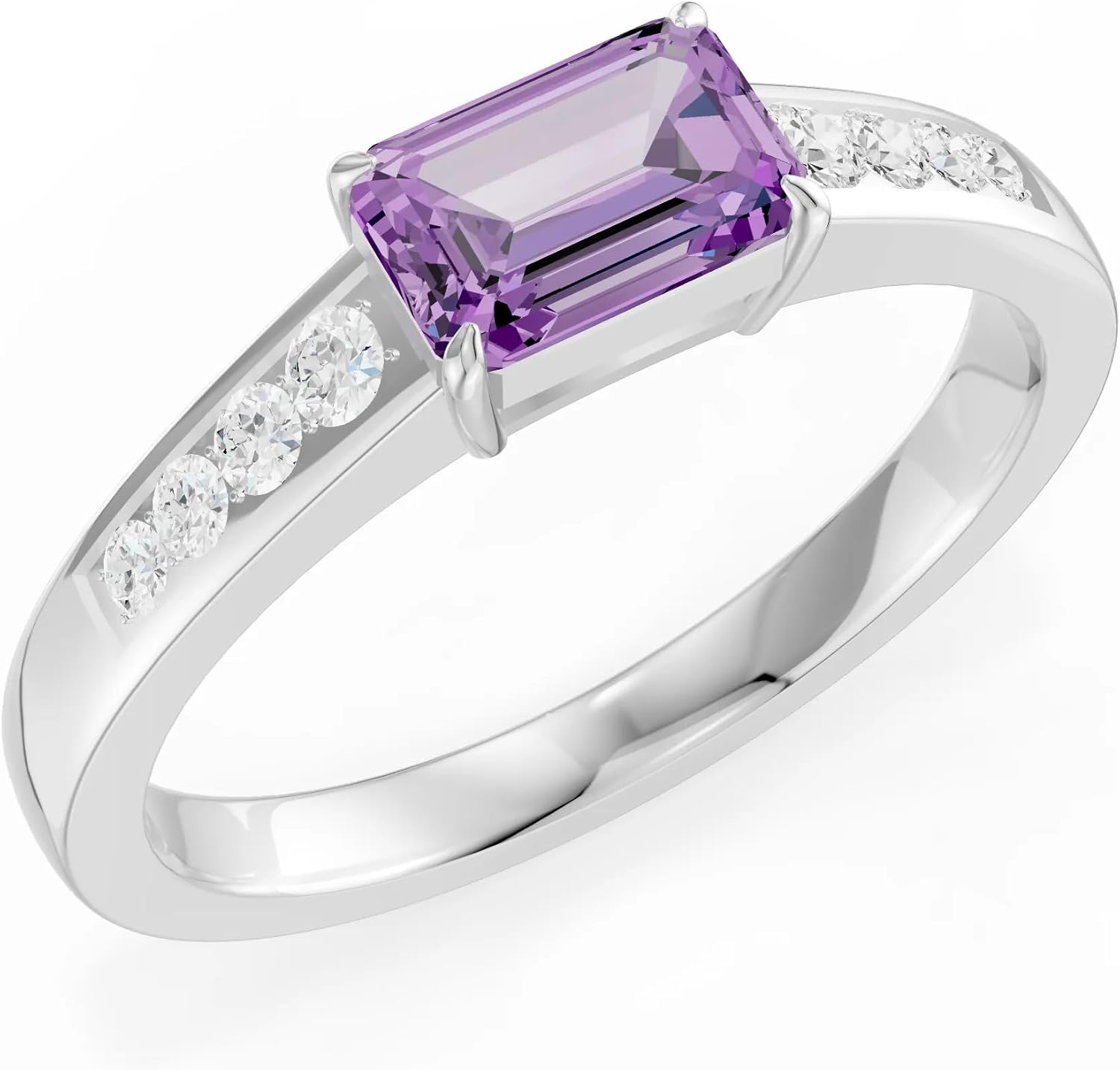 PEORA Emerald Cut Cut Amethyst Solitaire Band Available in Solid 10K, 14K or 18K Ring – White, Yellow or Rose Gold