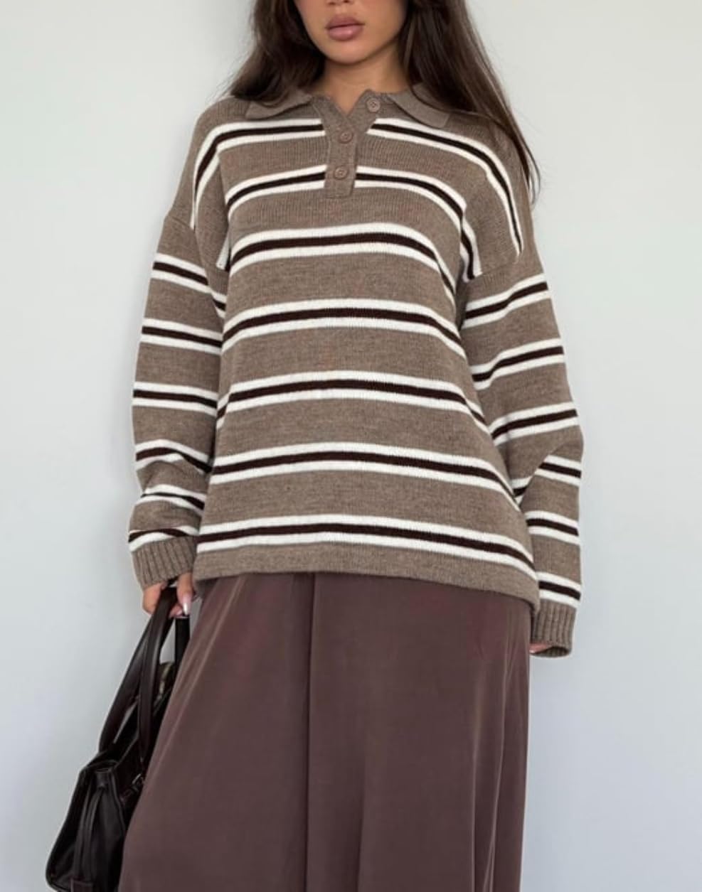 Y2k Striped Rugby Shirt for Women Long Sleeve Collared V Neck Preppy Polo Sweatshirt Casual Oversized Pullover Tops