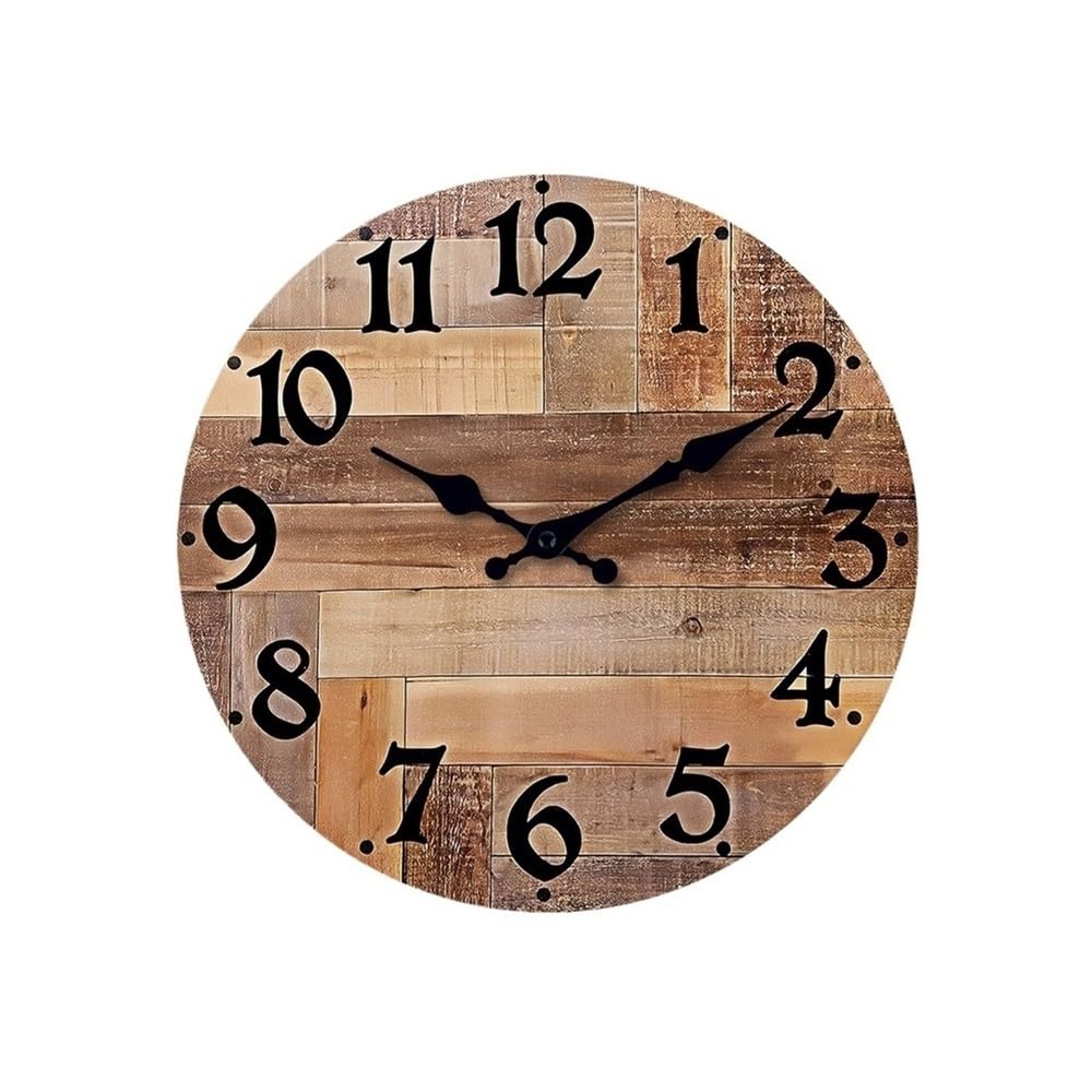 FbqLhe1ahh Office Rural Retro Imitation Wood Grain Wall Clock 10/12/14/16 Inch Silent Decorative Decorative