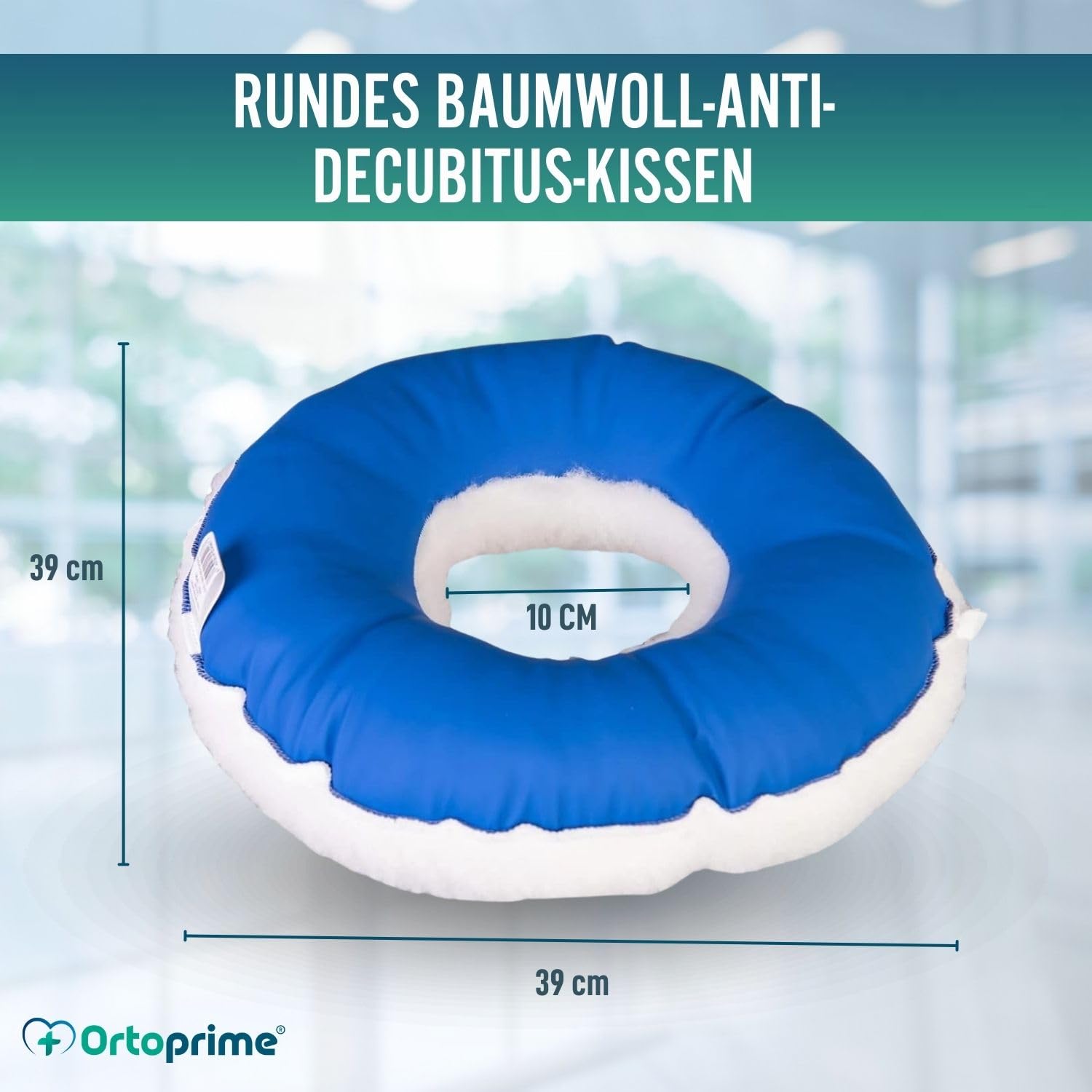 OrtoPrime Dekubitus Sitzkissen rund mit Aussparung - Antidekubitus Sitzring als Rollstuhlkissen - Ergonomisches Kissen für Rollstuhl - Büro - Auto - Zuhause