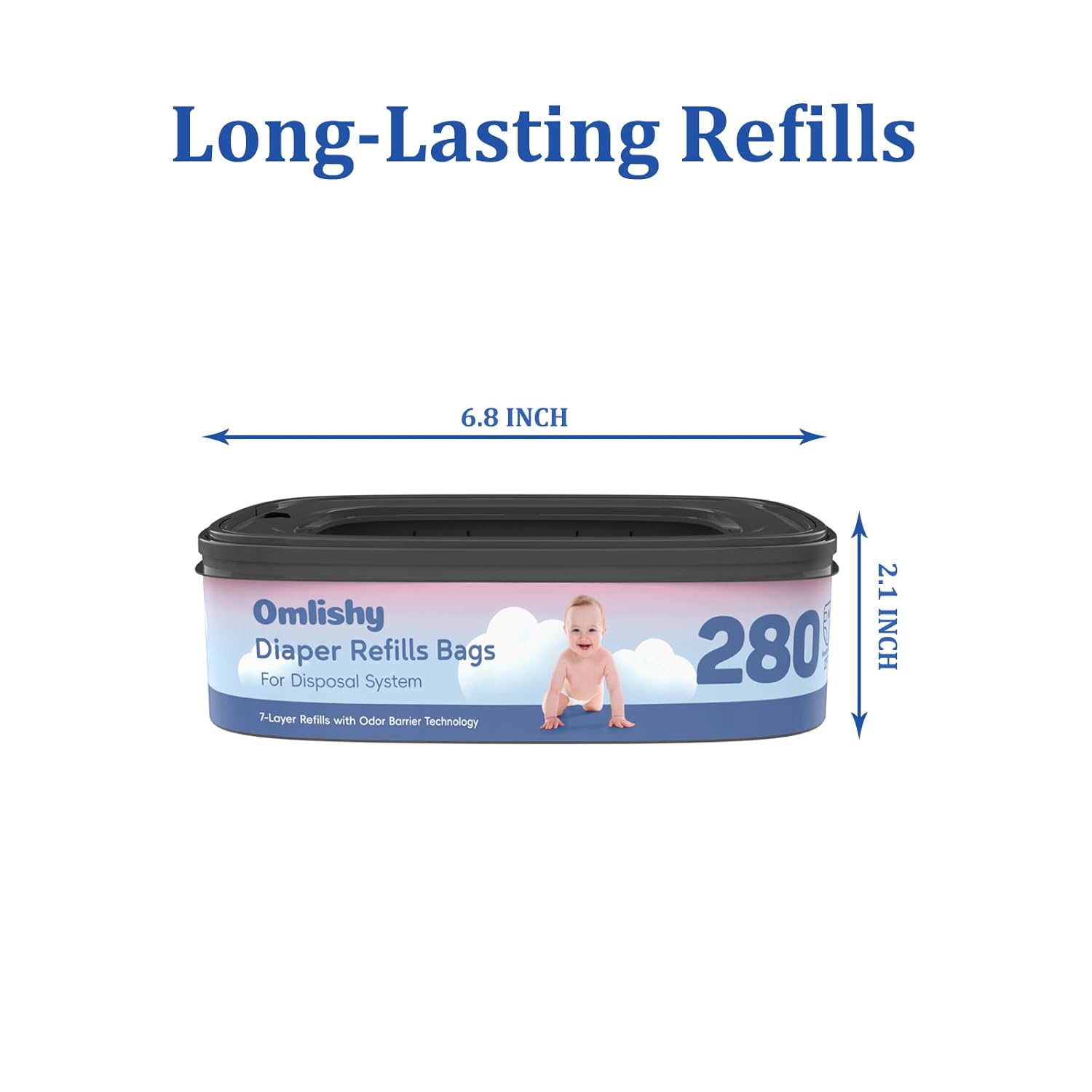 6 Pack Standard Square Bags Refill Compatible with Diaper Genie Compact, Select and Classic Pails, Max Odor Control, Disposal Bag Refills, Continuous Film, Hold Up to 280 Newborn-Sized Diapers