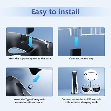 HONCAM Charging Station for PSVR 2, Multifunction PSVR2 Stand with 7 RGB Light, Headset Display Stand, Dual Controllers Charger Dock, Magnetic Connector, Type-C Cable