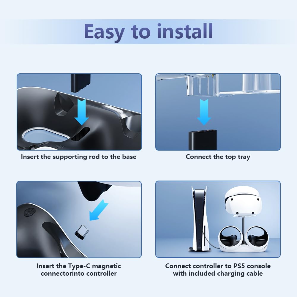 HONCAM Station de charge pour PSVR 2, support multifonction PSVR2 avec 7 lumières RVB, support d'affichage pour casque, station de charge pour deux contrôleurs, connecteur magnétique, câble de type C