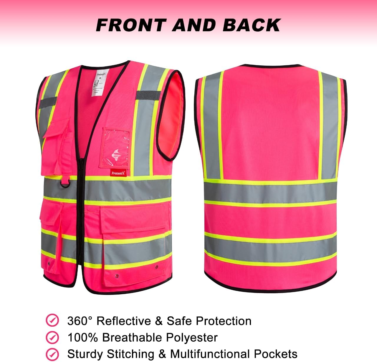 High Visibility ANSI Class 2 Safety Vest with 9 Pockets | Reflective Mesh Safety Vest for Men & Women, Lightweight, Breathable for Construction, Surveying, Warehouse