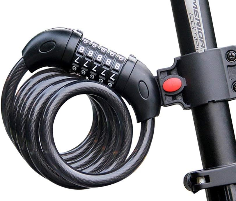 Foneso Bike Lock, Security Cable Lock 5-Digit Self Coiling Resettable Combination Code-Best for Road Bike Mountain Bikes Cycling Accessories, Black (4 Feet / 1.2 Meters)