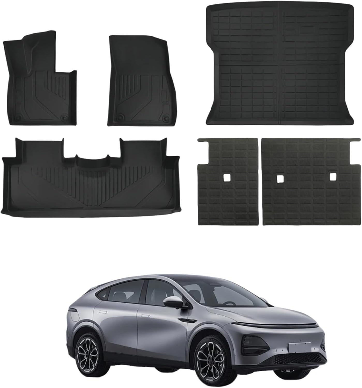 for Xpeng G6 Car Floor Mats Trunk Mat Cargo Liner Trunk Pad TPE 3D Floor Mat Backrest Protection Pad Odorless(G6 6 pcs Full Set)